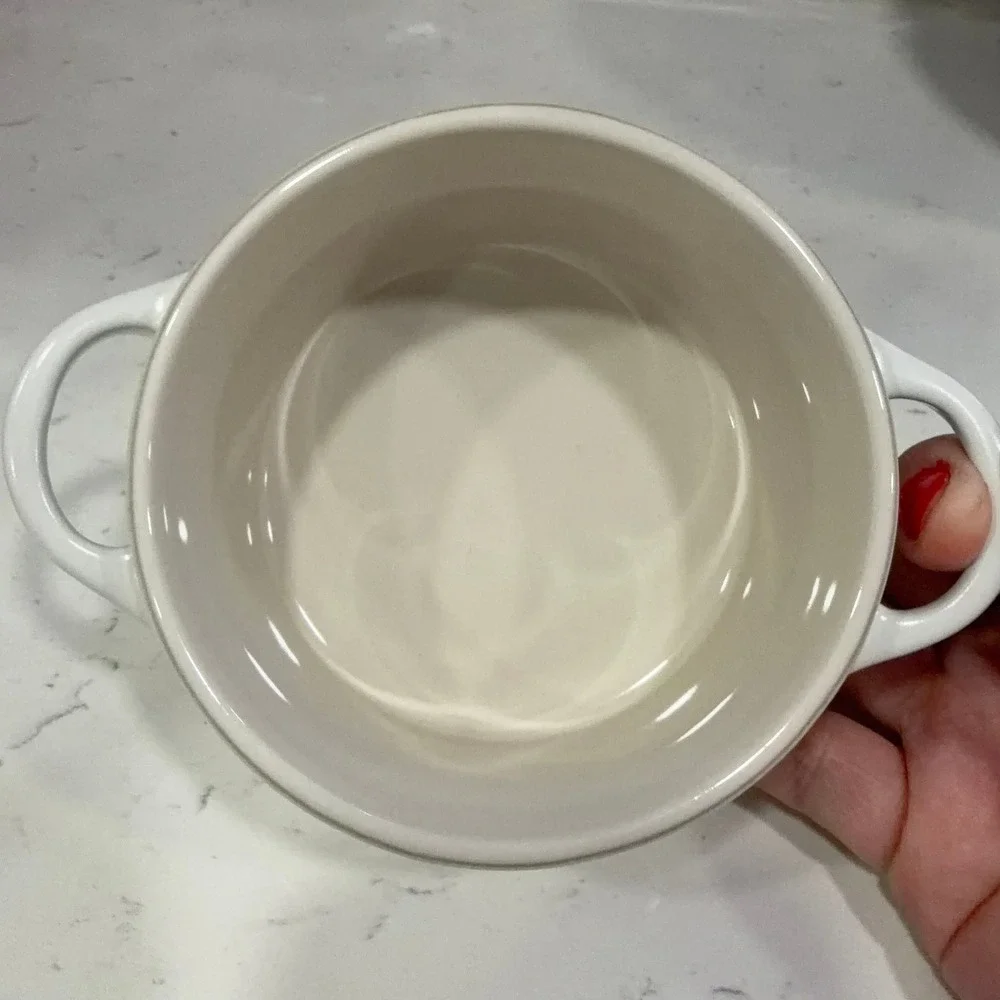 Le Creuset White Daisy Embossed Mini Cocotte Stoneware Flower Relief Round Lid